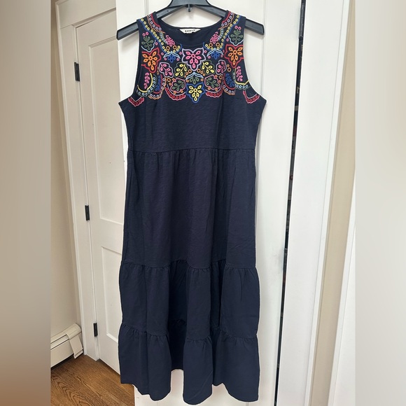 Boden Dresses & Skirts - BODEN navy blue embroidered tiered maxi dress floral cotton maxi